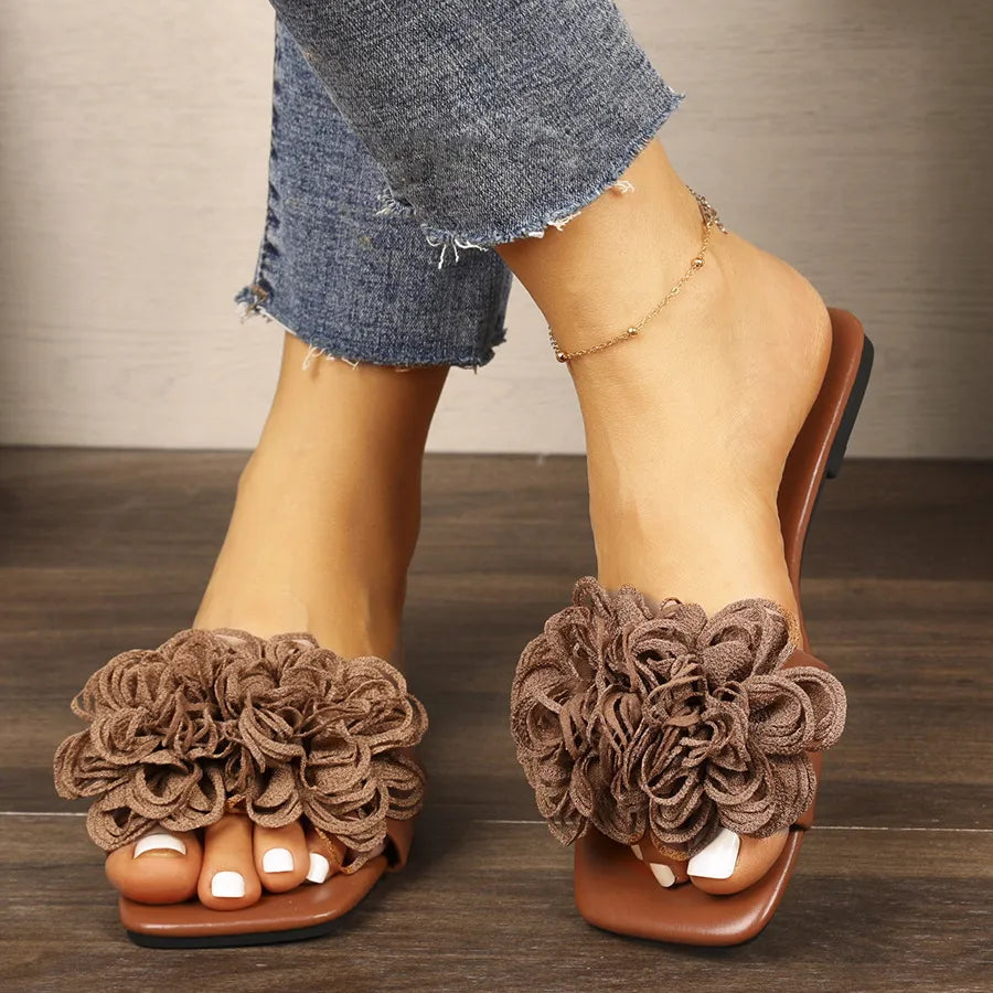 Floral Embellished Flat Sandals - Velora Luxury Fashion