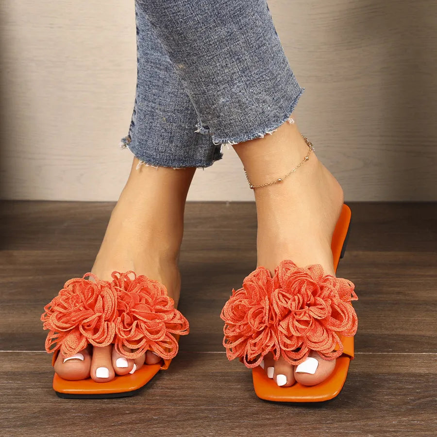 Floral Embellished Flat Sandals - Velora Luxury Fashion