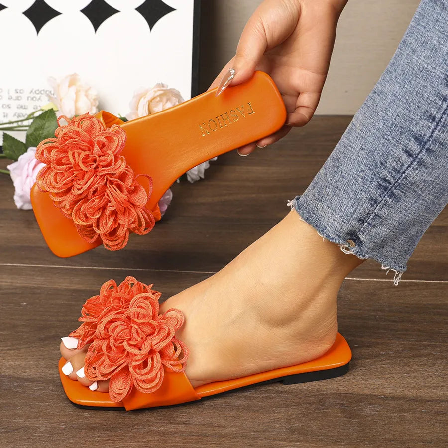 Floral Embellished Flat Sandals - Velora Luxury Fashion