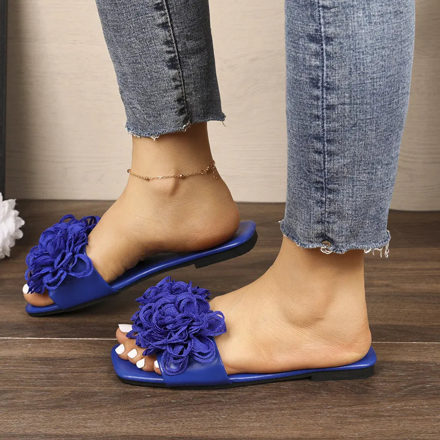 Floral Embellished Flat Sandals - Velora Luxury Fashion