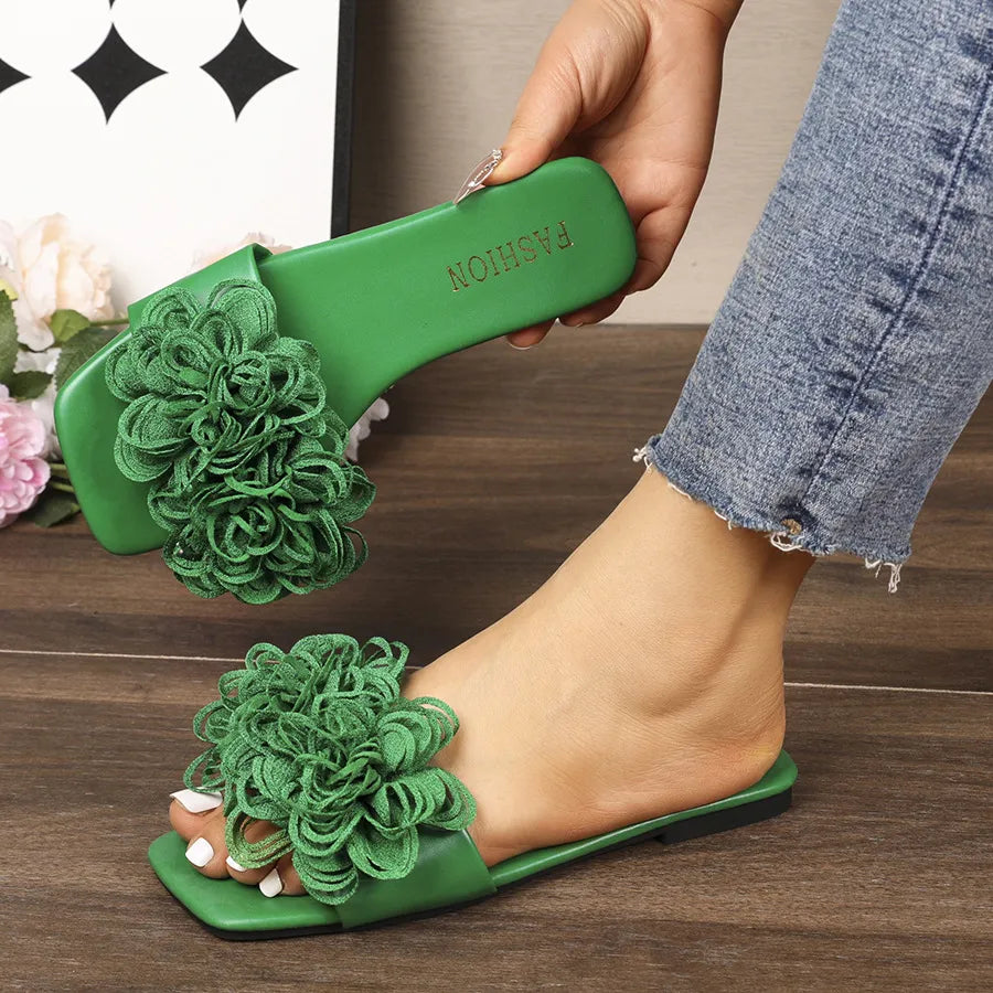 Floral Embellished Flat Sandals - Velora Luxury Fashion