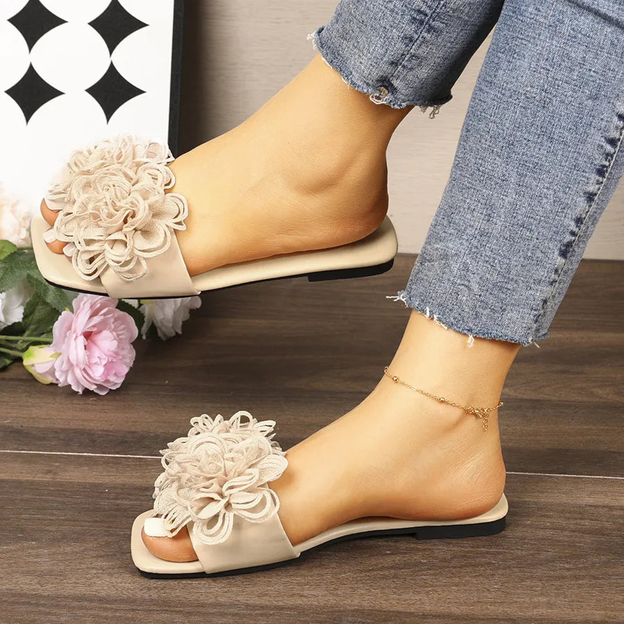 Floral Embellished Flat Sandals - Velora Luxury Fashion