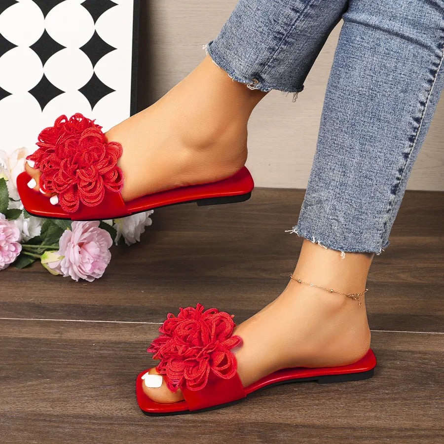 Floral Embellished Flat Sandals - Velora Luxury Fashion