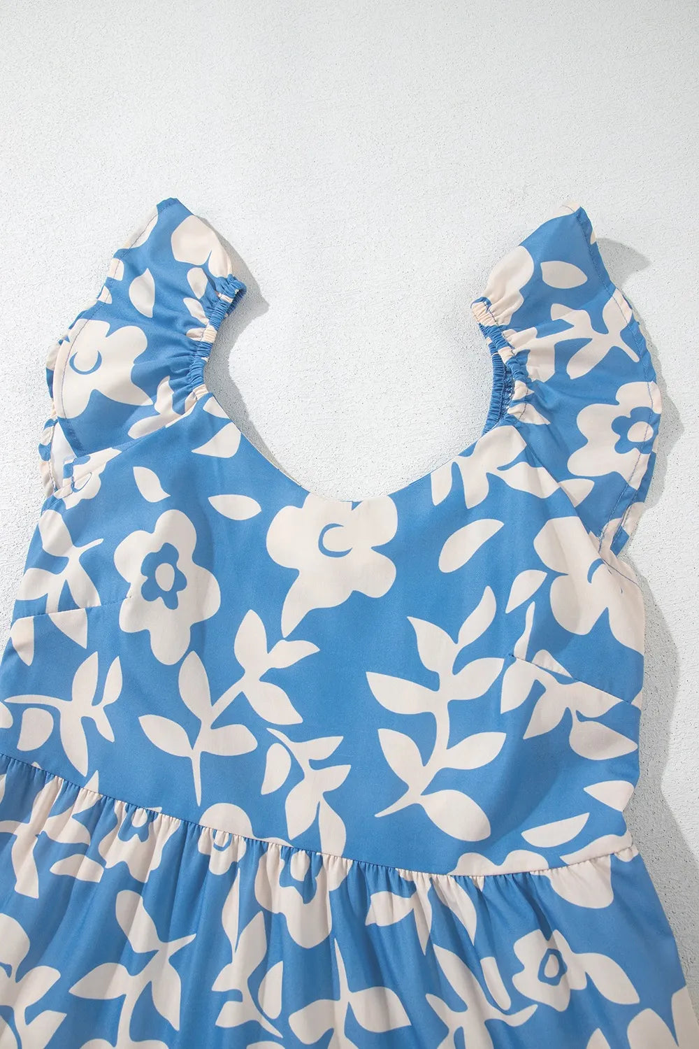 Floral Flutter Shoulder Tiered Flowy Midi Dress - Velora Luxury Fashion