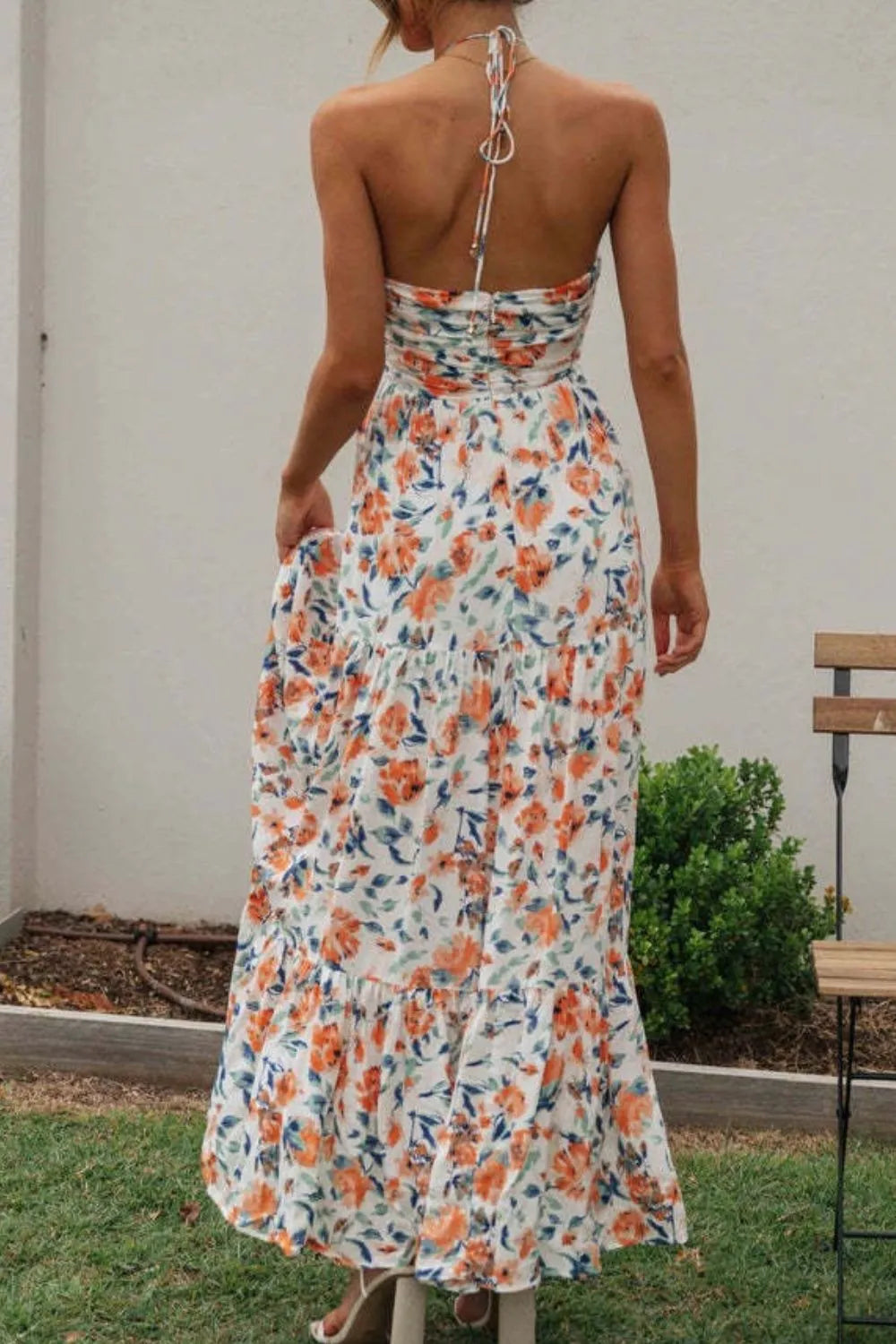 Floral Halter Neck Tiered Maxi Dress - Velora Luxury Fashion