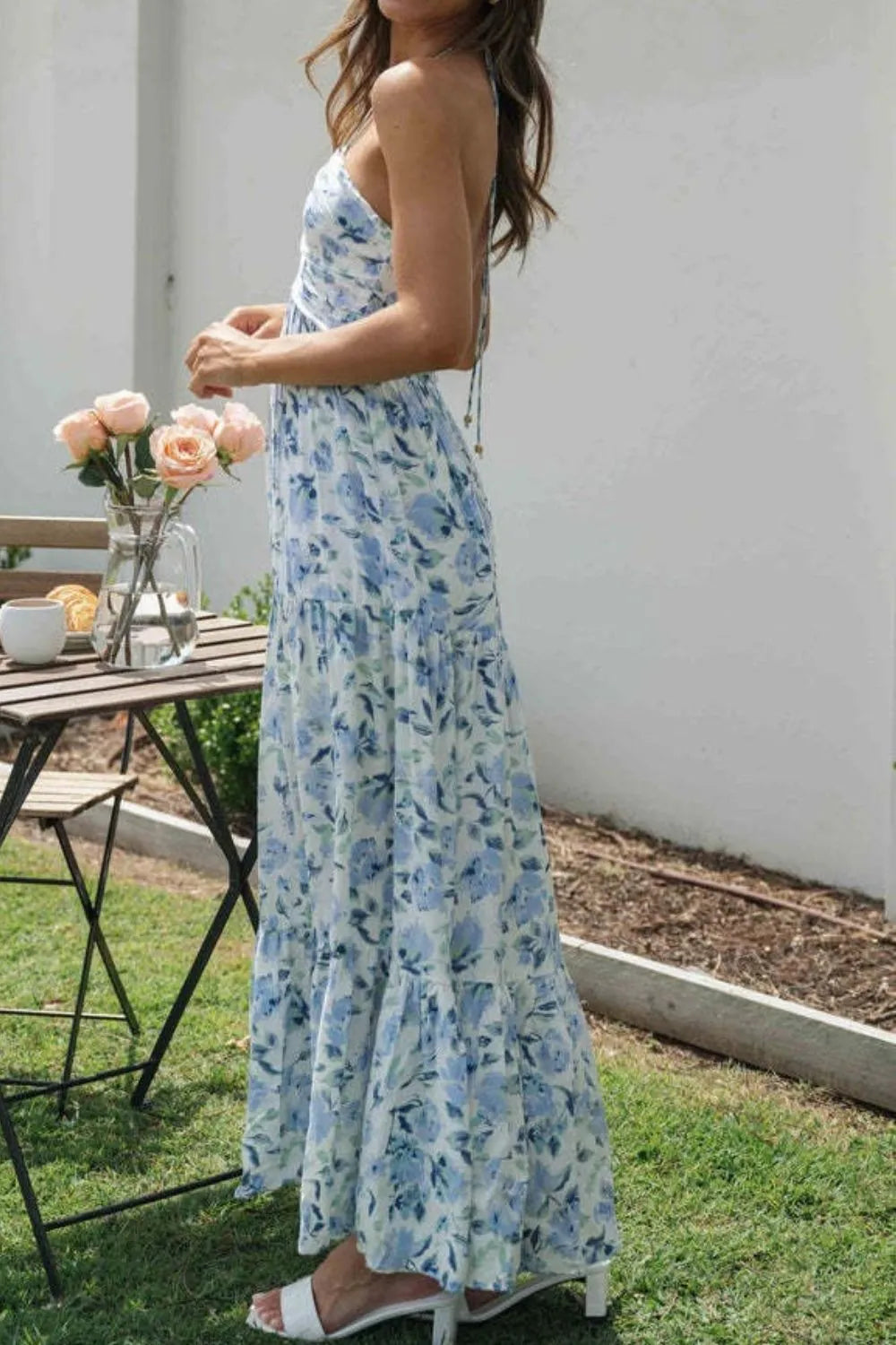 Floral Halter Neck Tiered Maxi Dress - Velora Luxury Fashion