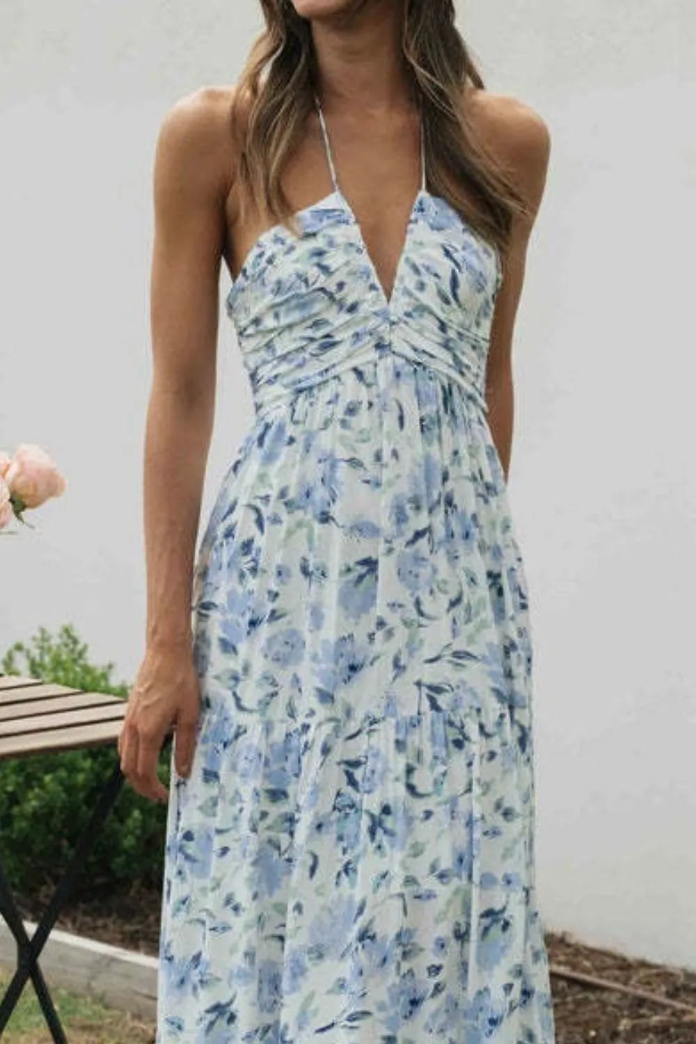 Floral Halter Neck Tiered Maxi Dress - Velora Luxury Fashion