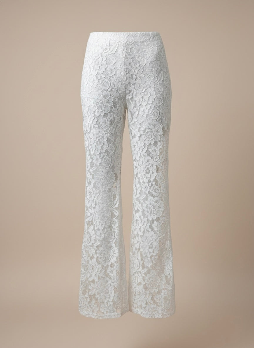 Floral Lace Corset & Wide Leg Trouser Set - Velora Luxury Fashion