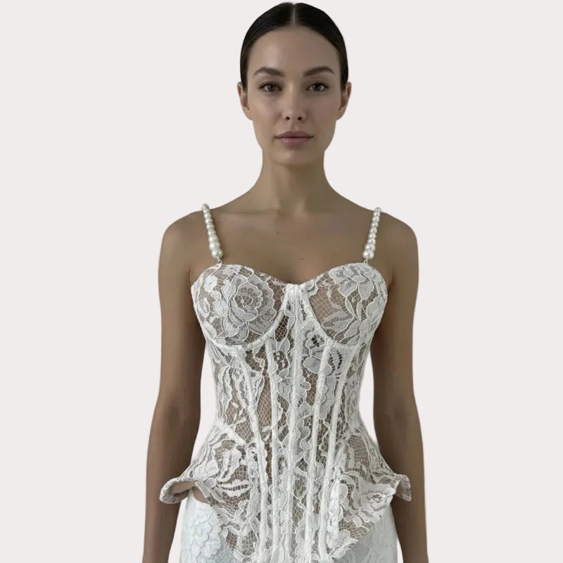 Floral Lace Corset & Wide Leg Trouser Set - Velora Luxury Fashion