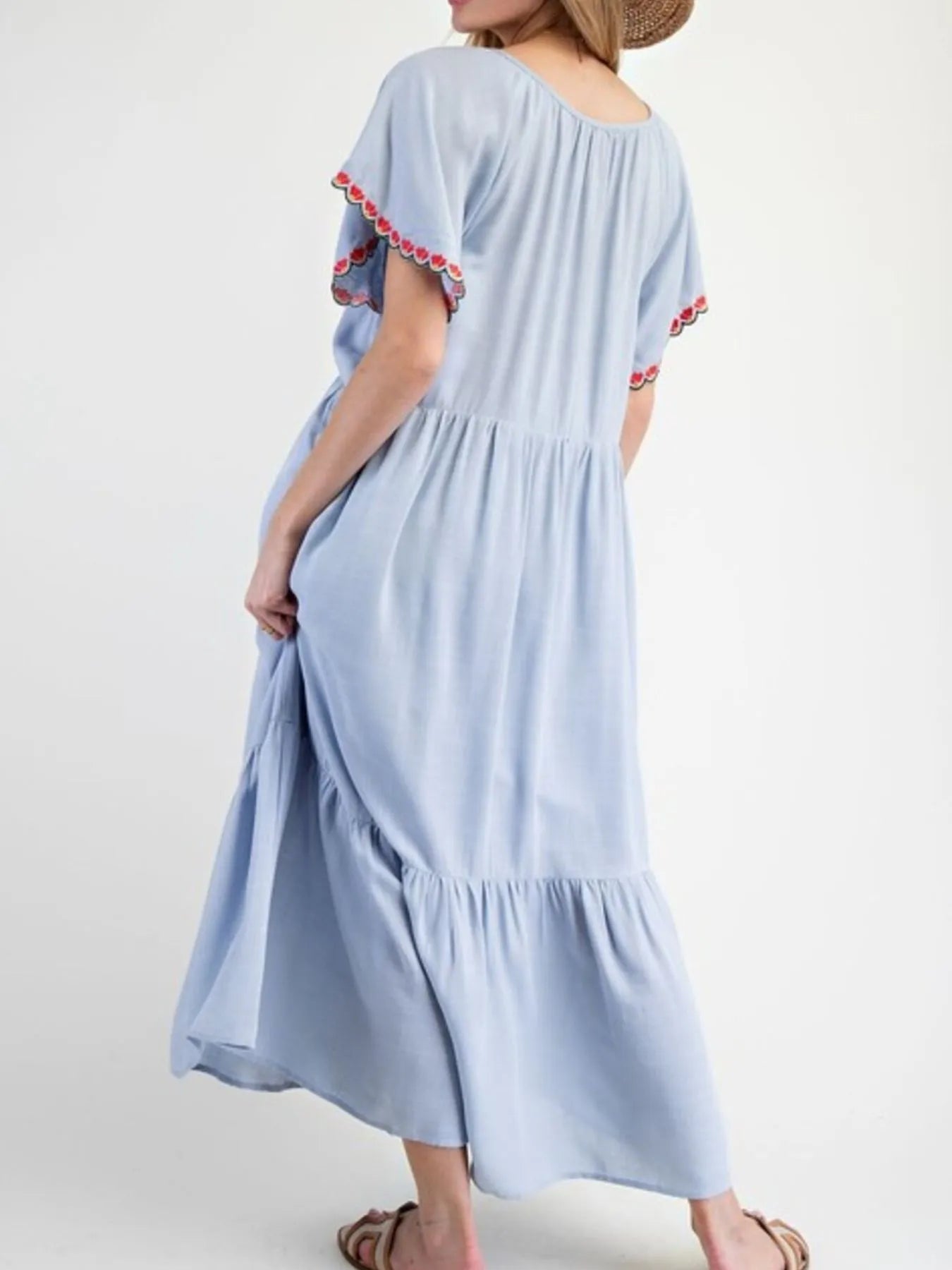 Floral Notched Flutter Sleeve Dress - Velora Luxury Fashion