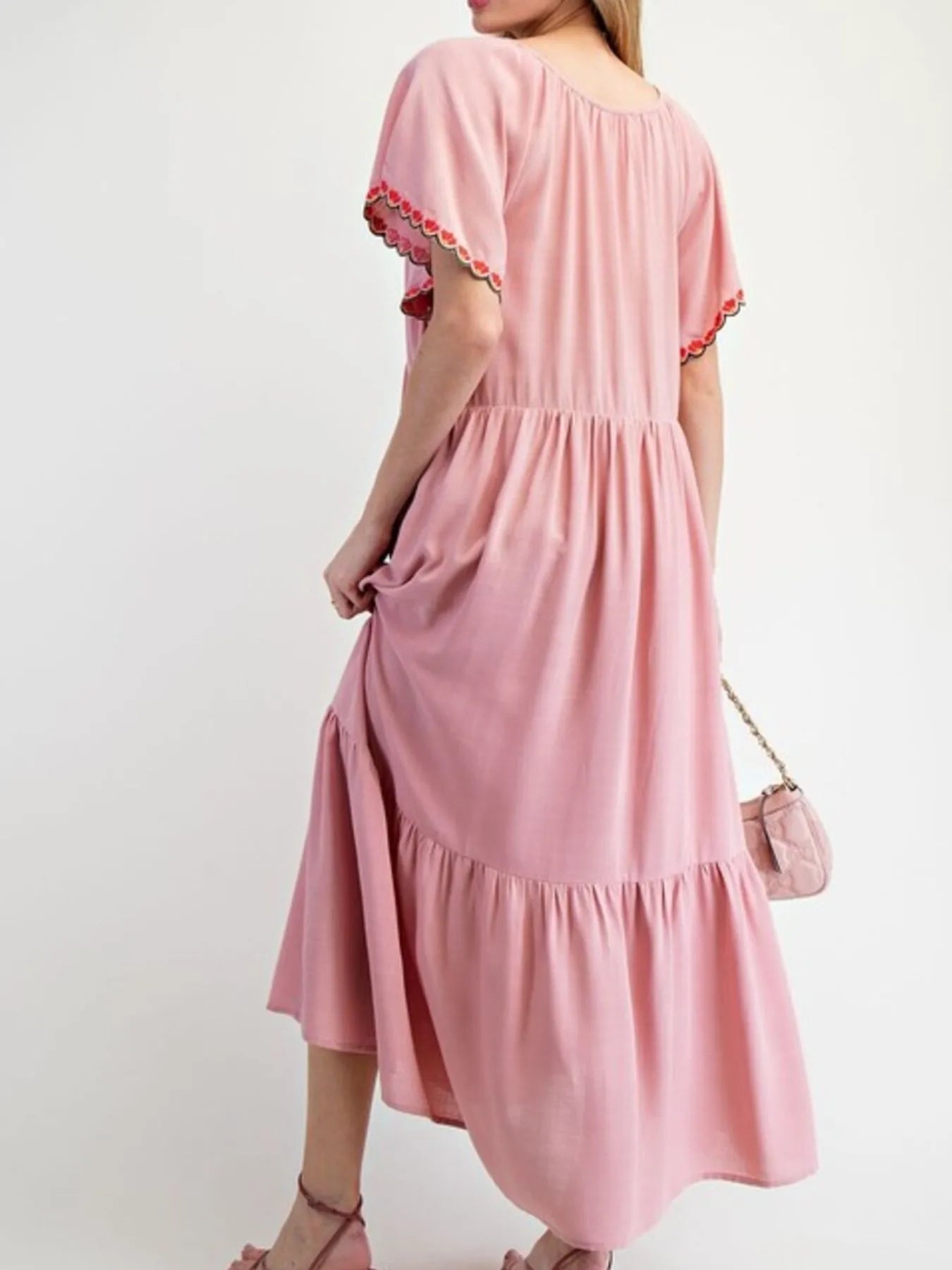 Floral Notched Flutter Sleeve Dress - Velora Luxury Fashion