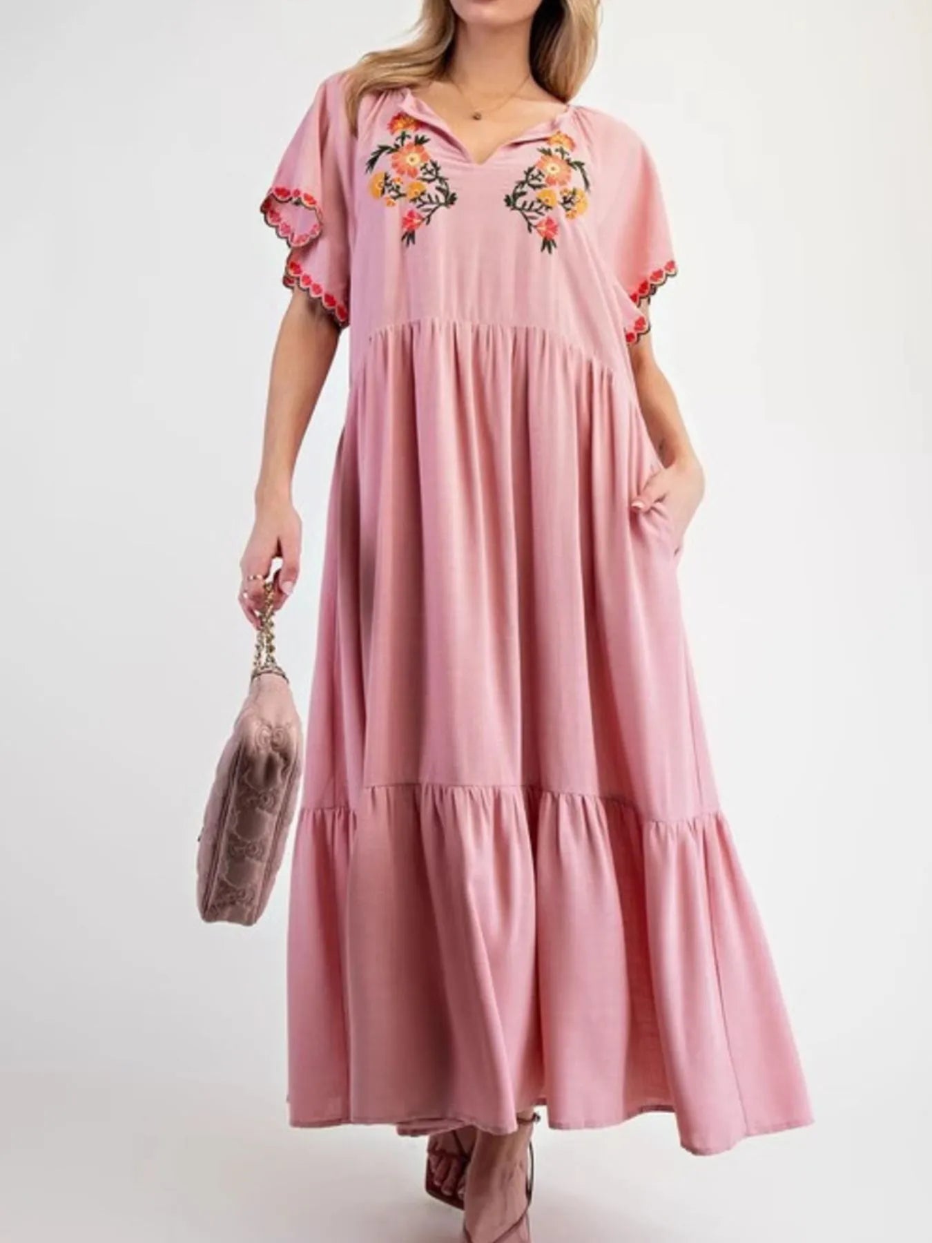 Floral Notched Flutter Sleeve Dress - Velora Luxury Fashion