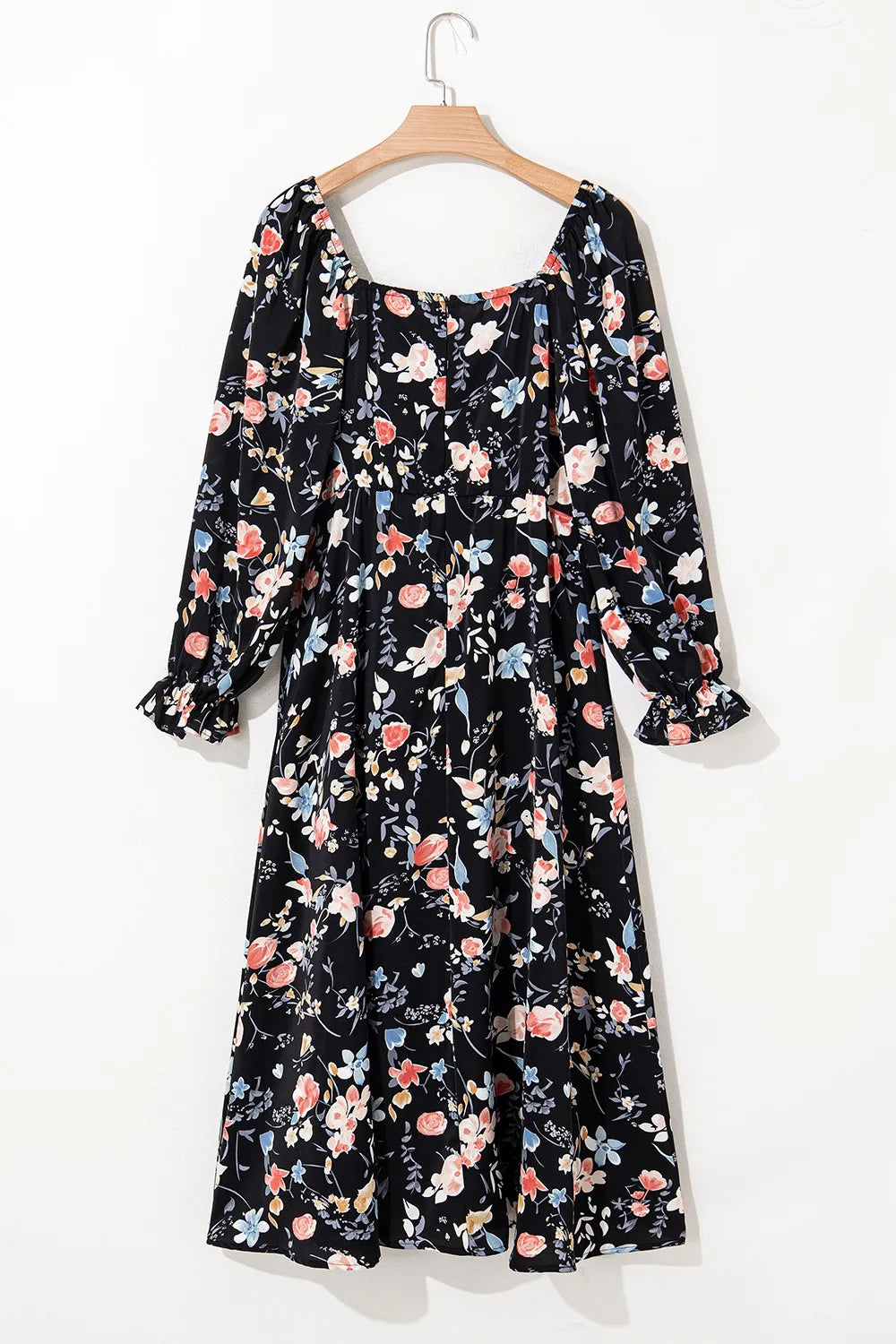 Floral Print Flounce Sleeve Midi Dress - Velora Luxury Fashion