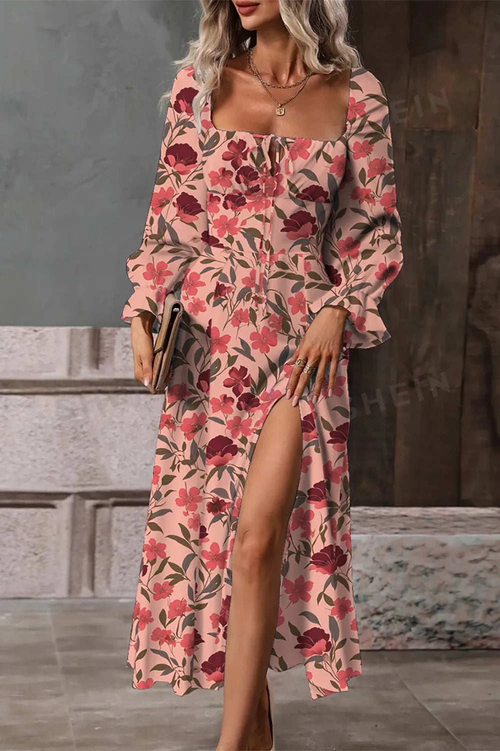 Floral Print Flounce Sleeve Midi Dress - Velora Luxury Fashion