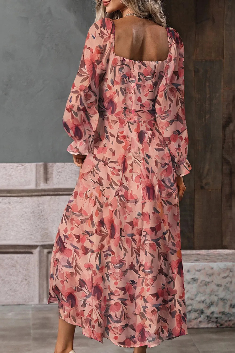 Floral Print Flounce Sleeve Midi Dress - Velora Luxury Fashion