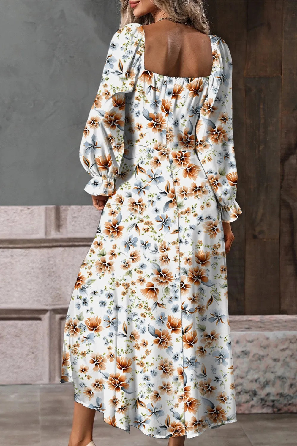 Floral Print Flounce Sleeve Midi Dress - Velora Luxury Fashion