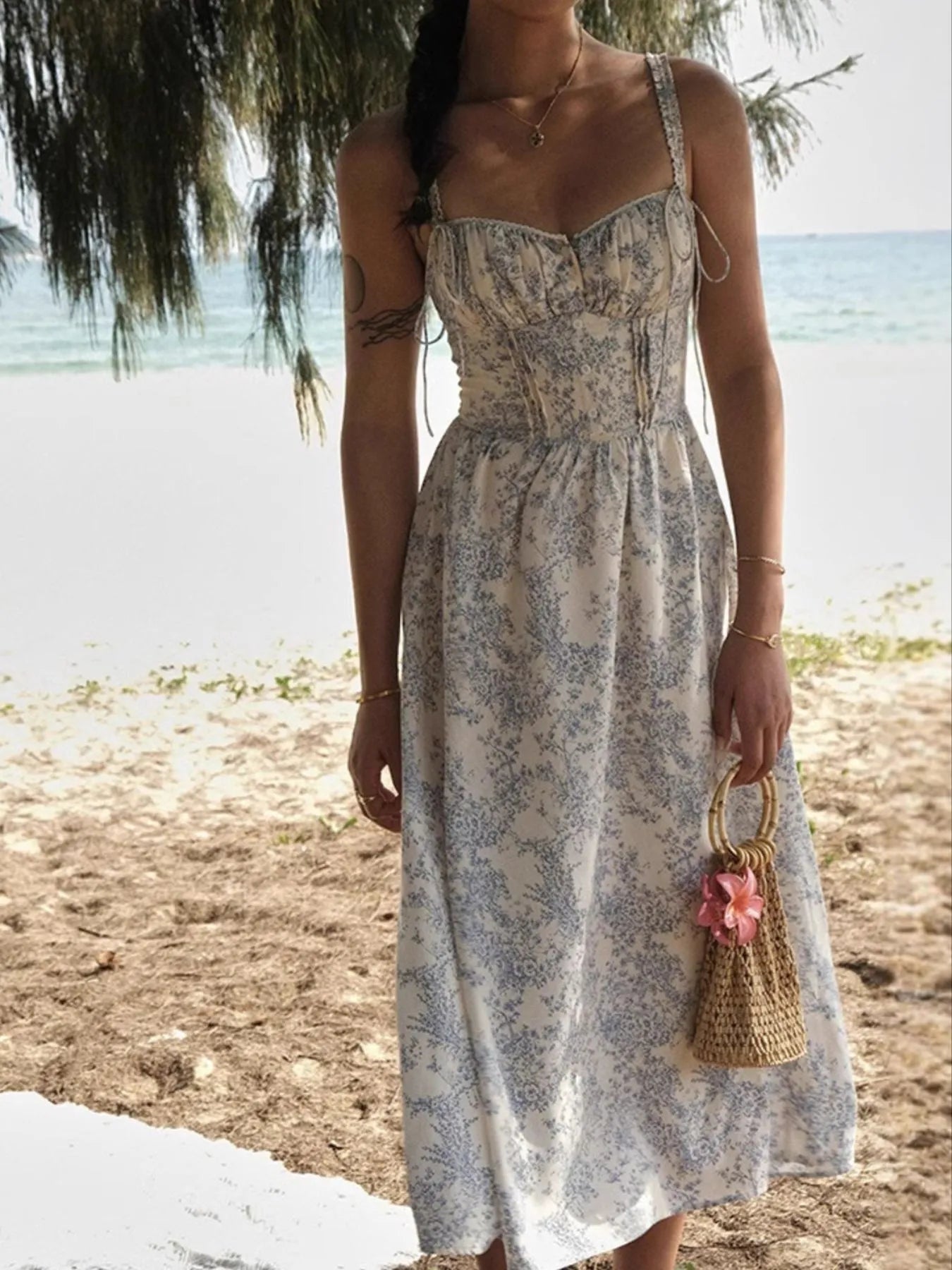 Floral Print Midi Cami Dress - Velora Luxury Fashion