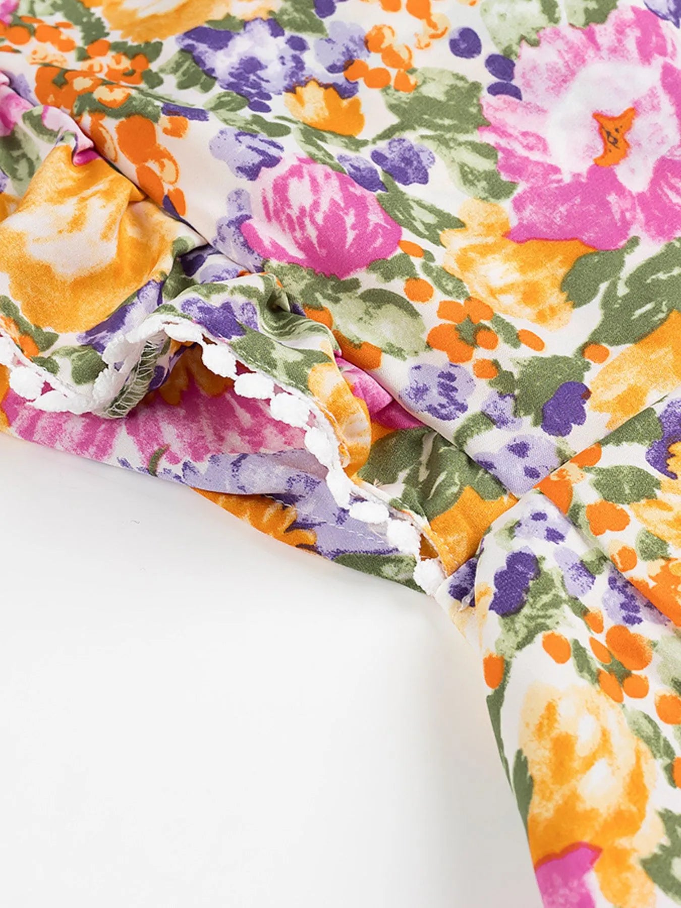 Floral Print Ruffled Hem Dress - Velora Luxury Fashion