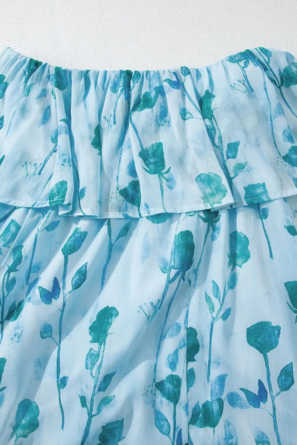 Floral Print Ruffled Side Slit Tube Top Maxi Dress - Velora Luxury Fashion