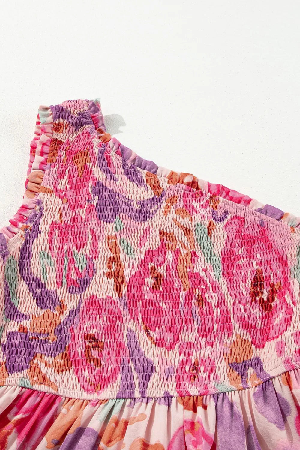 Floral Print Shirred One Shoulder Maxi Dress - Velora Luxury Fashion