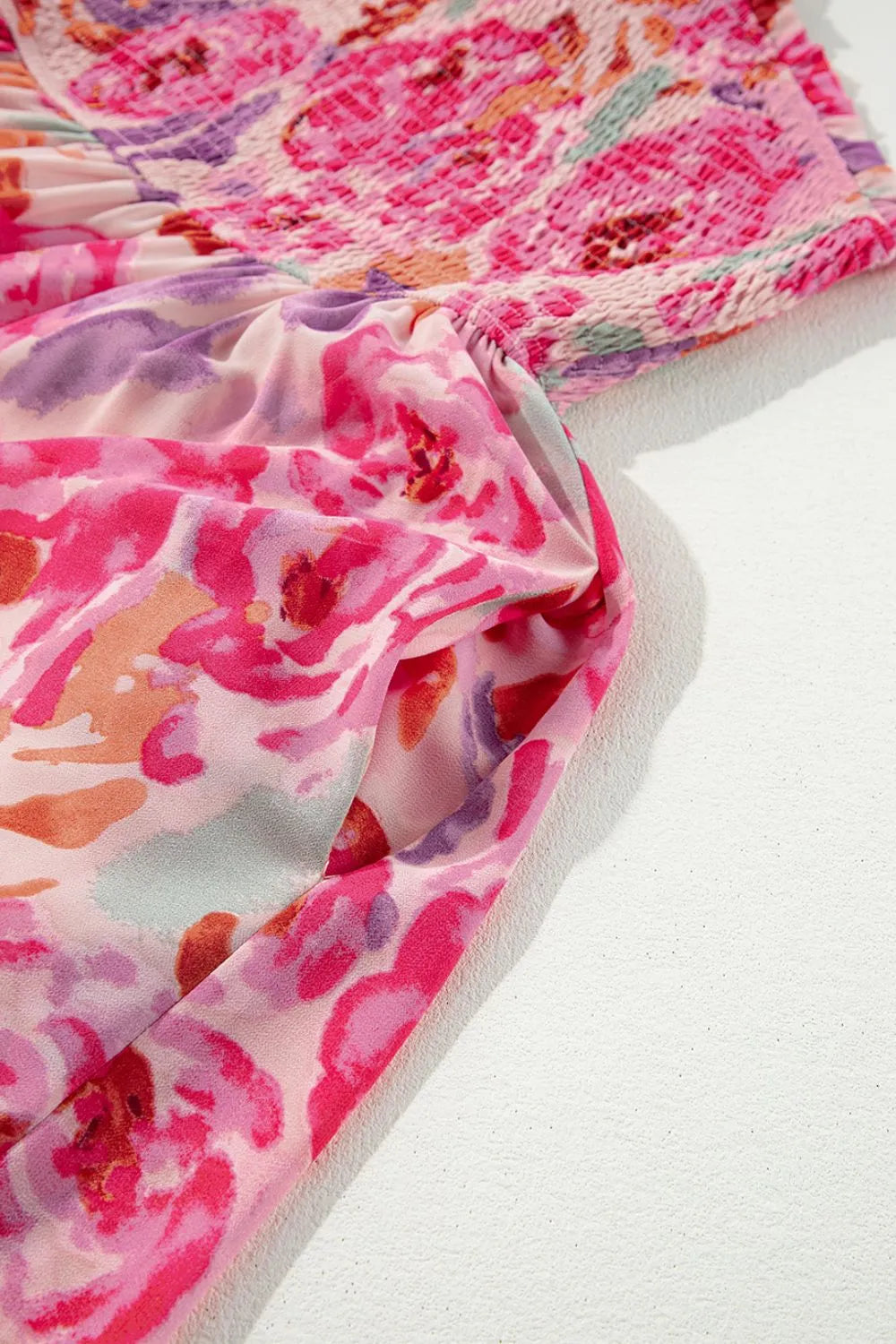 Floral Print Shirred One Shoulder Maxi Dress - Velora Luxury Fashion