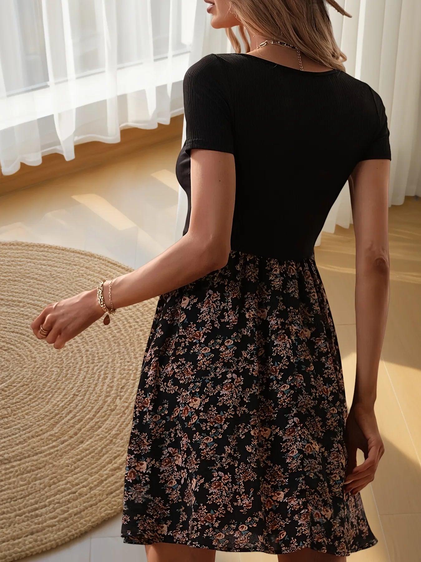 Floral Print Short Sleeve Mini Dress - Velora Luxury Fashion