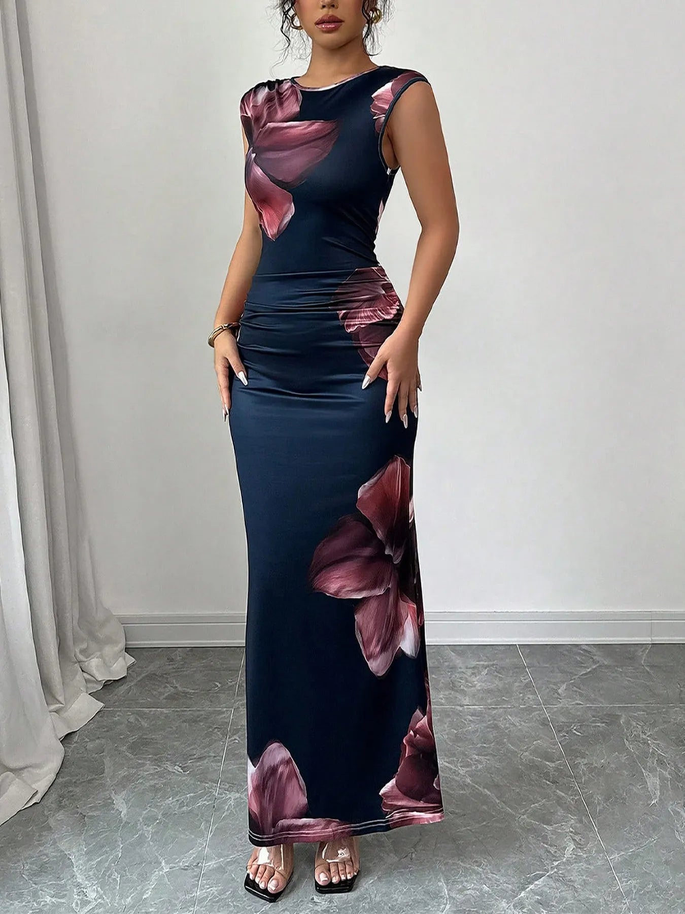Floral Print Sleeveless Bodycon Maxi Dress - Velora Luxury Fashion