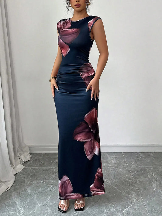 Floral Print Sleeveless Bodycon Maxi Dress - Velora Luxury Fashion