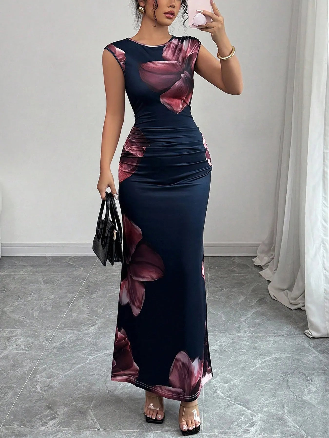 Floral Print Sleeveless Bodycon Maxi Dress - Velora Luxury Fashion