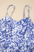 Floral Print Spaghetti Strap High Waist Dress - Velora Luxury Fashion