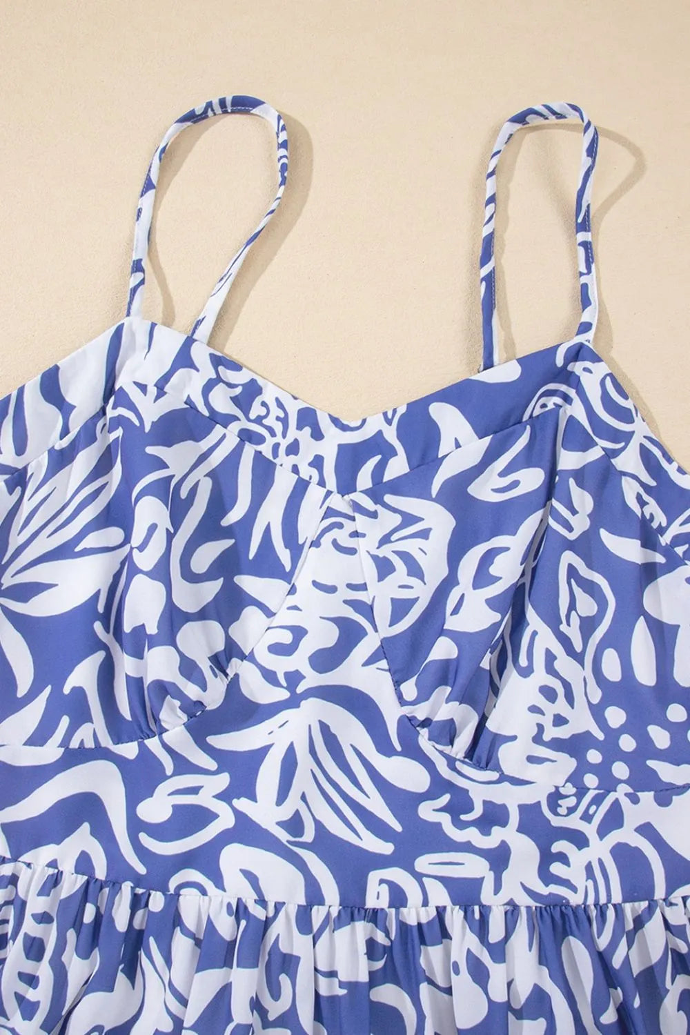 Floral Print Spaghetti Strap High Waist Dress - Velora Luxury Fashion