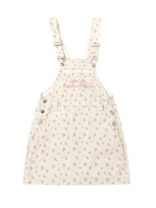 Floral Print Square Neck Overall Dress - Velora Luxury Fashion