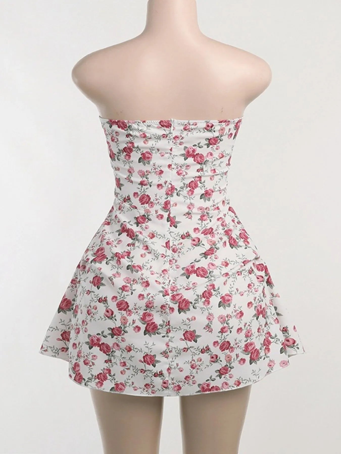 Floral Print Strapless Mini Dress - Velora Luxury Fashion