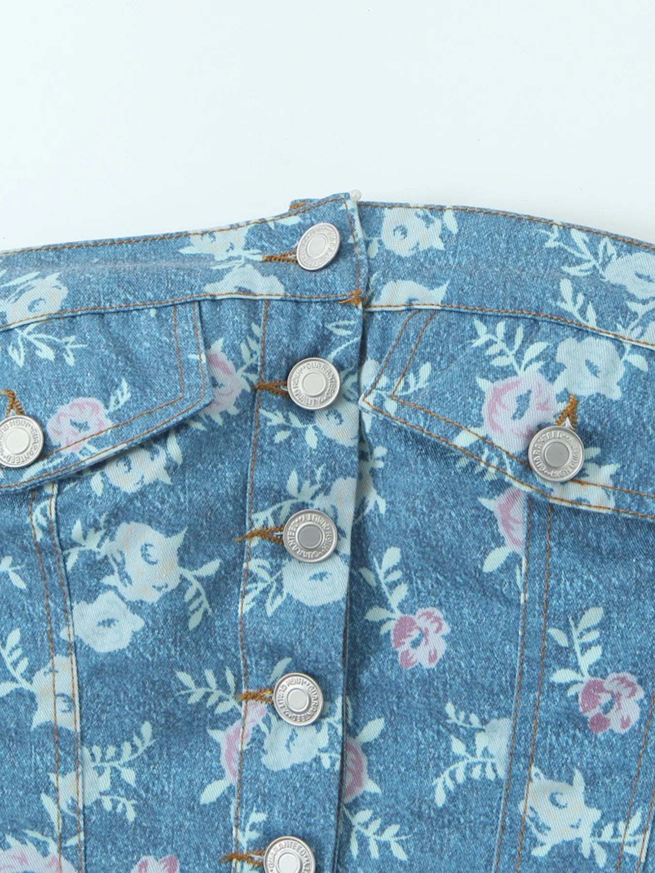 Floral Print Strapless Top and Skort Denim Set - Velora Luxury Fashion