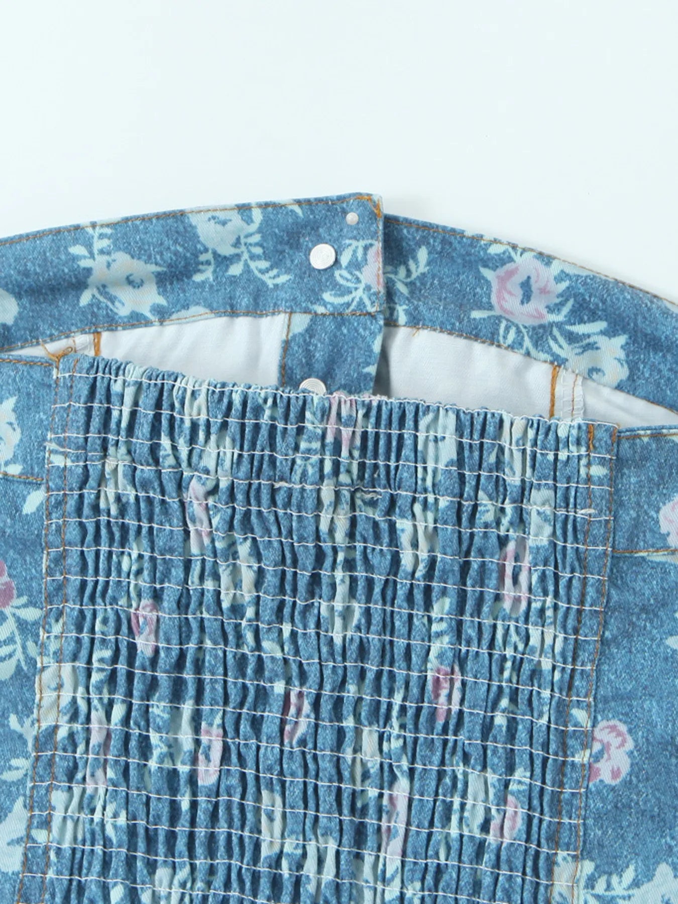 Floral Print Strapless Top and Skort Denim Set - Velora Luxury Fashion