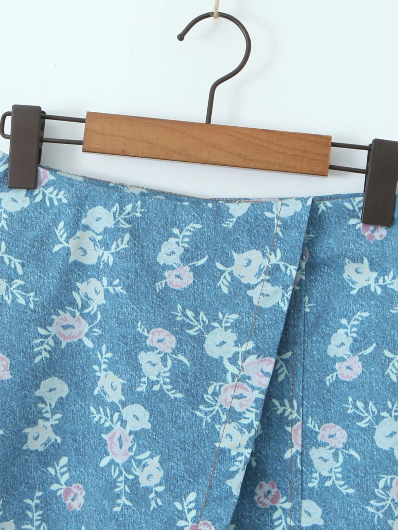 Floral Print Strapless Top and Skort Denim Set - Velora Luxury Fashion