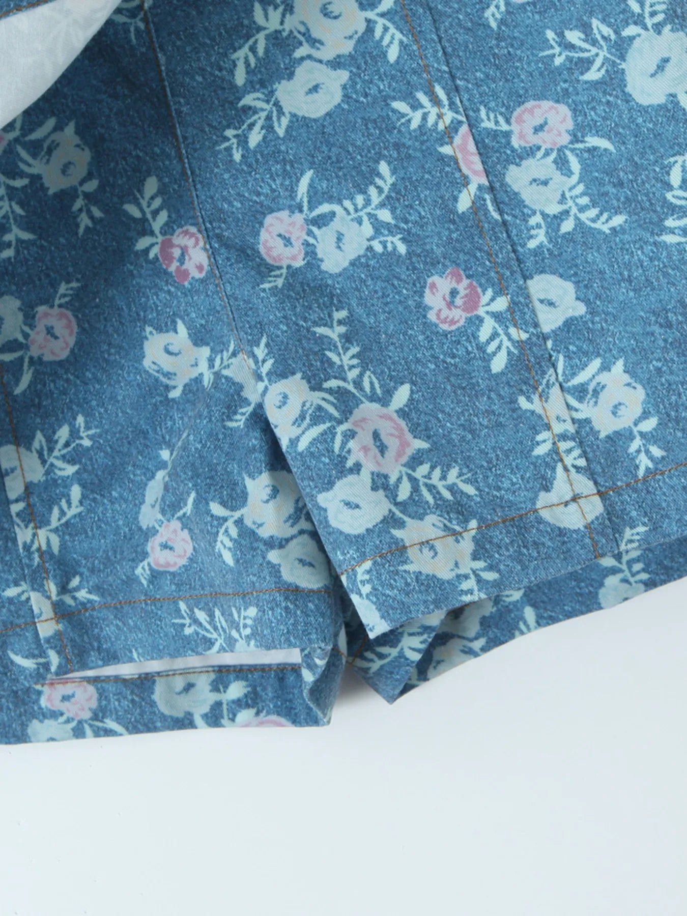 Floral Print Strapless Top and Skort Denim Set - Velora Luxury Fashion