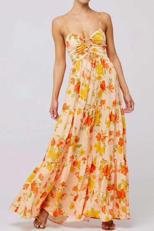 Floral Print Tie Front Tiered Maxi Dress - Velora Luxury Fashion