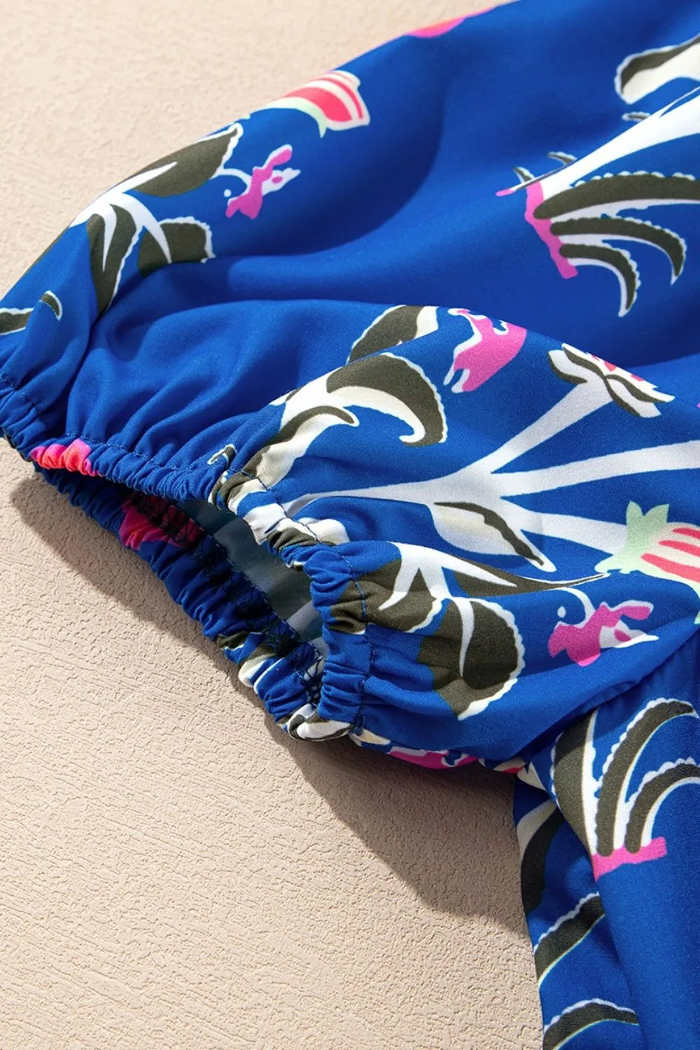 Floral Puff Short Sleeve Notched High Waist Dress - Velora