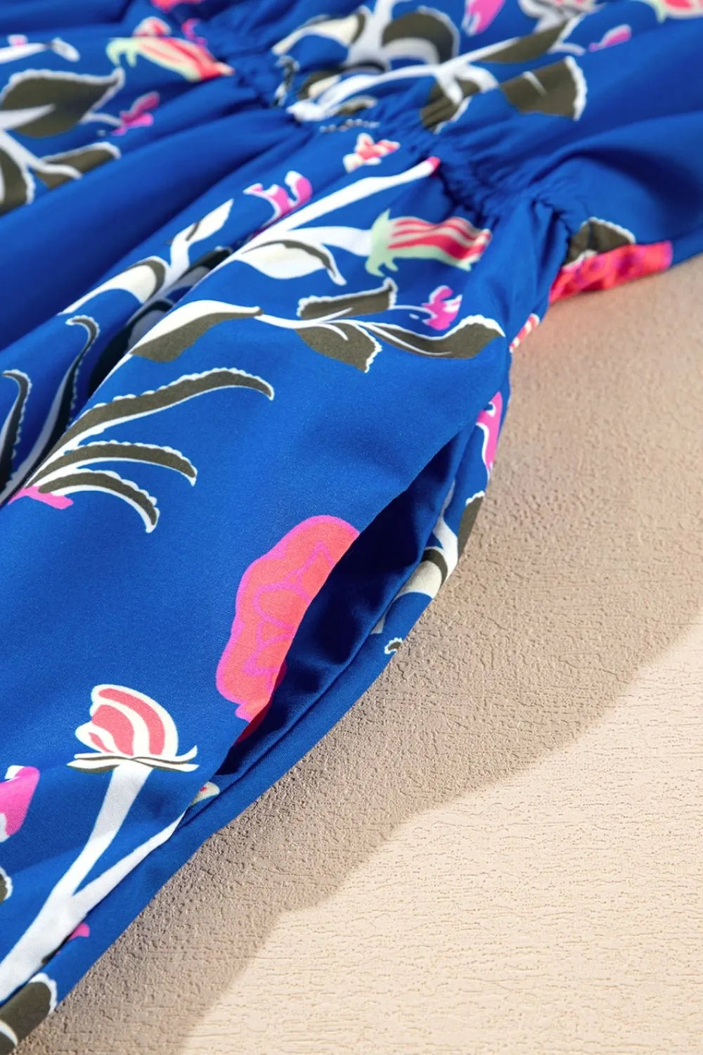 Floral Puff Short Sleeve Notched High Waist Dress - Velora