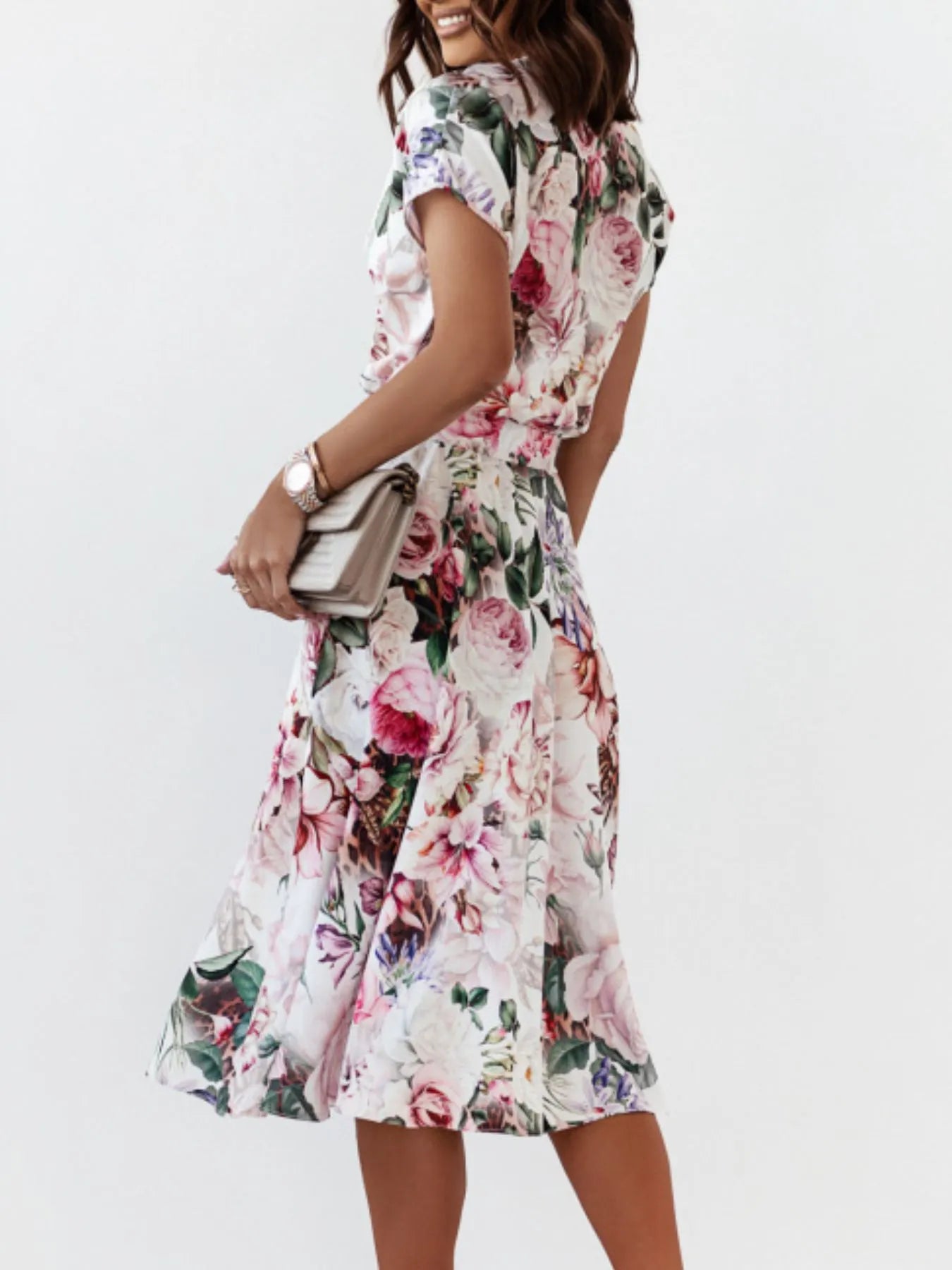 Floral Short Sleeve Midi Dress - Velora Luxury Fashion