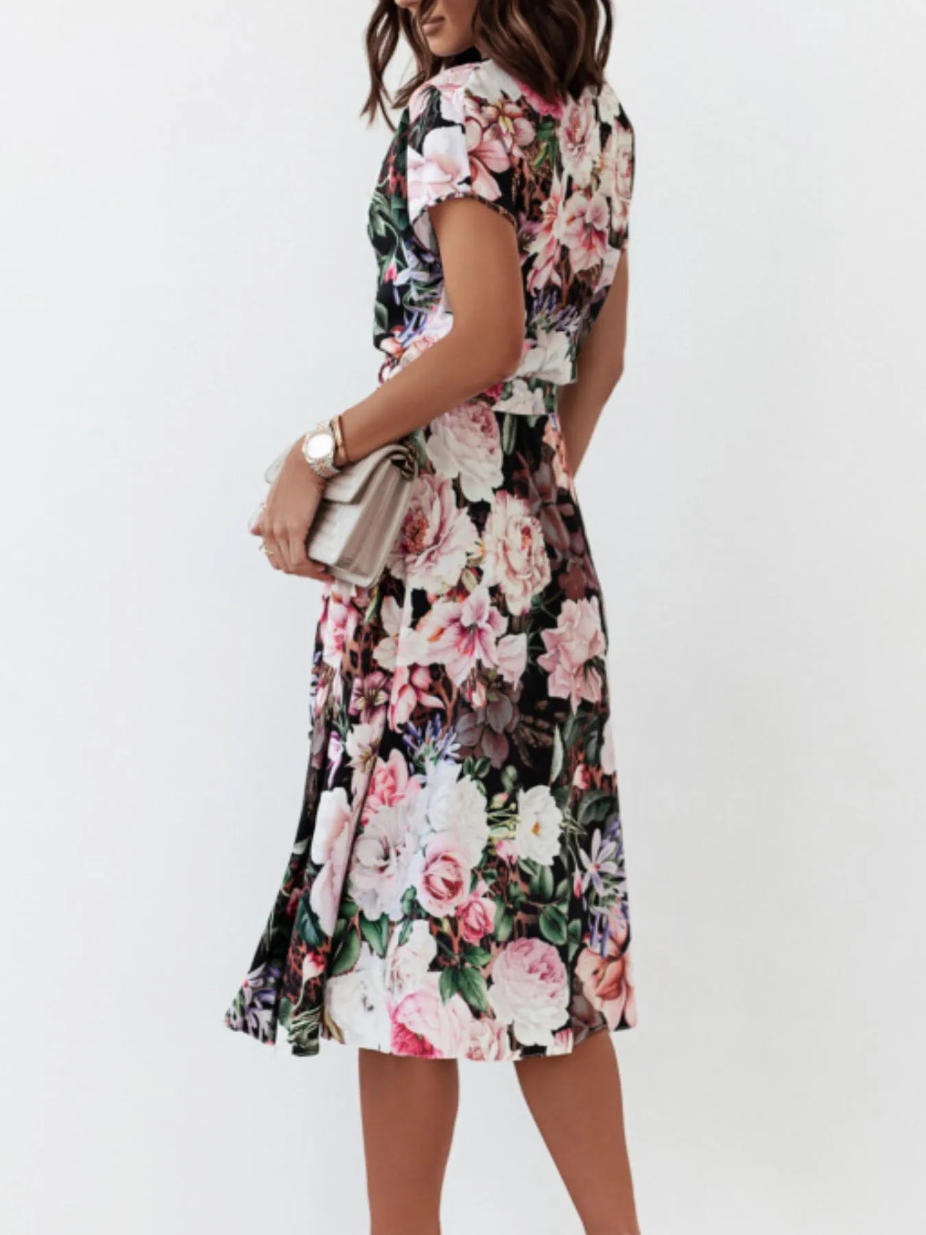 Floral Short Sleeve Midi Dress - Velora Luxury Fashion