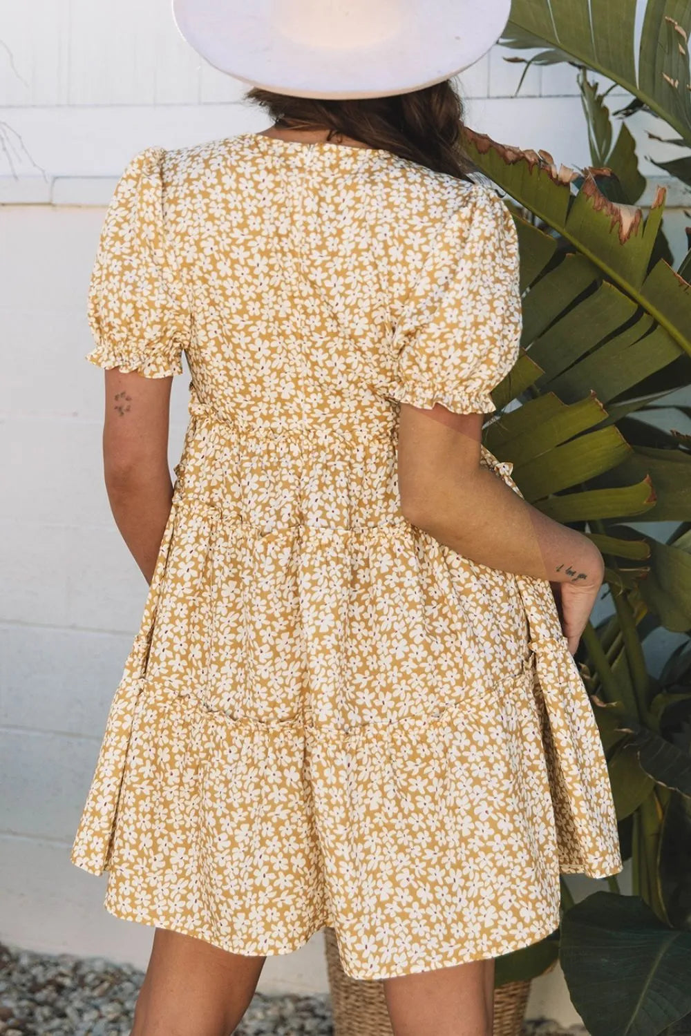 Floral Short Sleeve Surplice Frilly Tiered Mini Dress - Velora Luxury Fashion