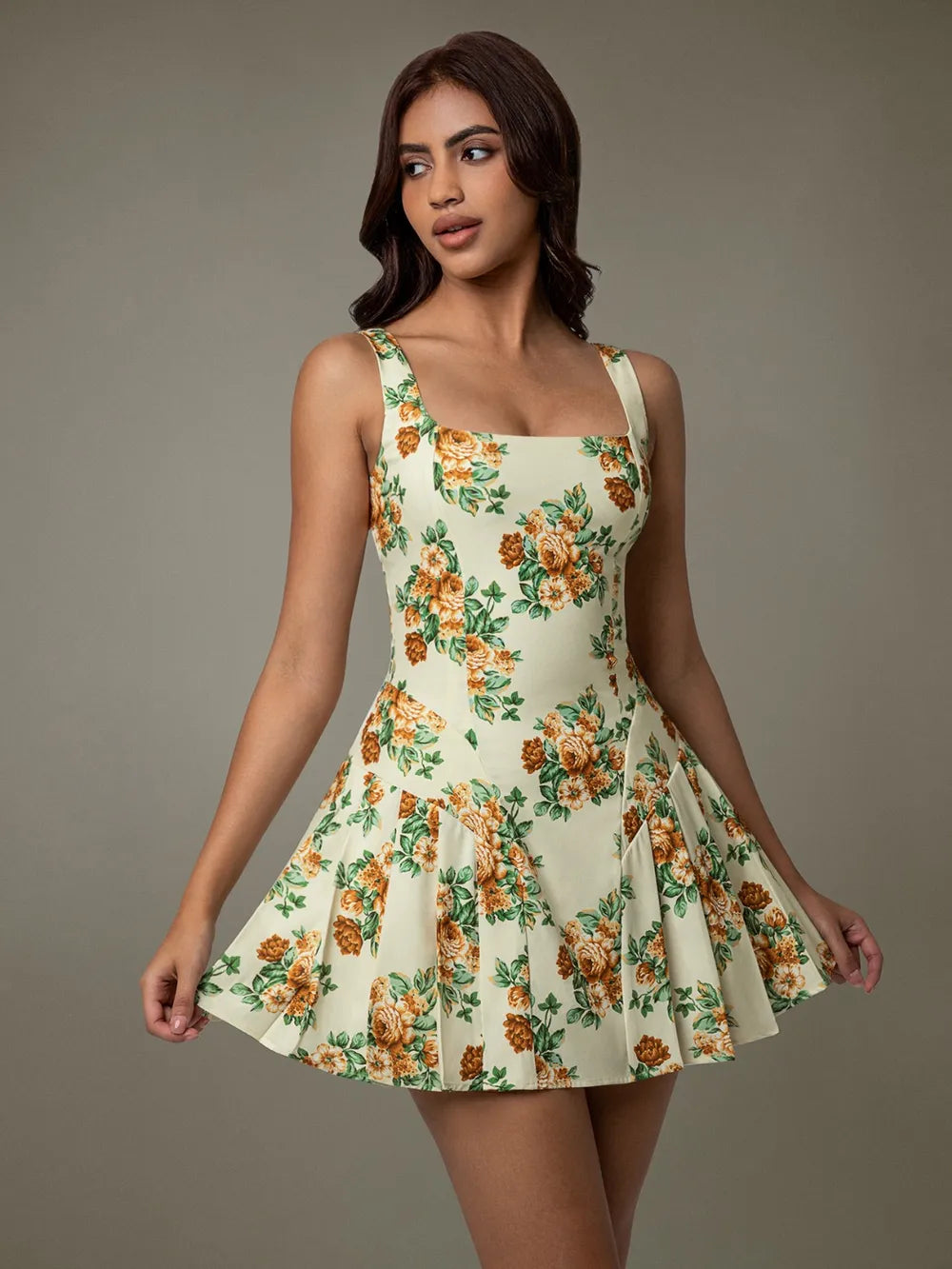 Floral Sleeveless Mini Pleated Dress - Velora Luxury Fashion