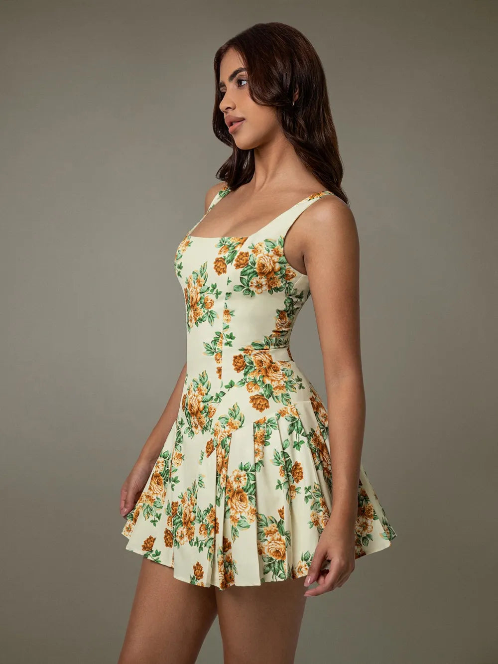 Floral Sleeveless Mini Pleated Dress - Velora Luxury Fashion