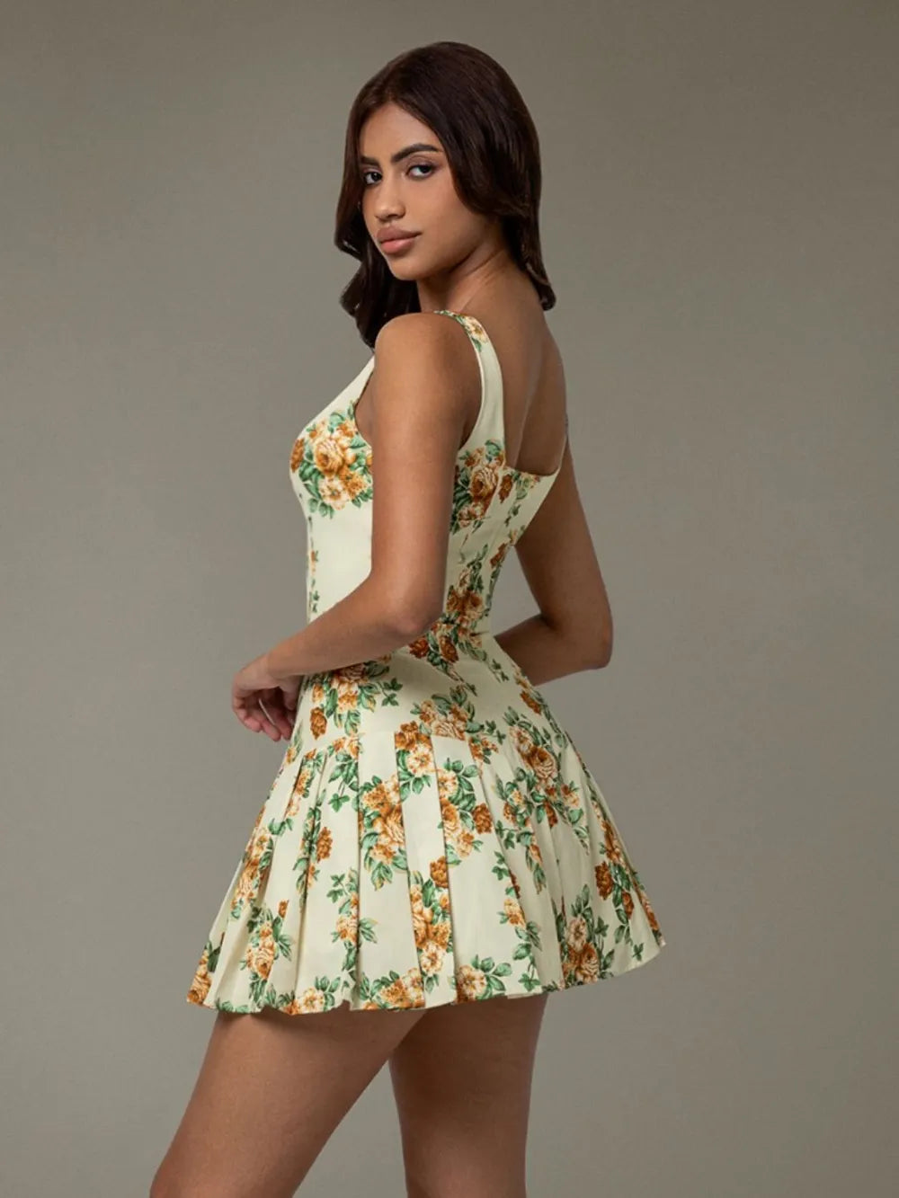 Floral Sleeveless Mini Pleated Dress - Velora Luxury Fashion