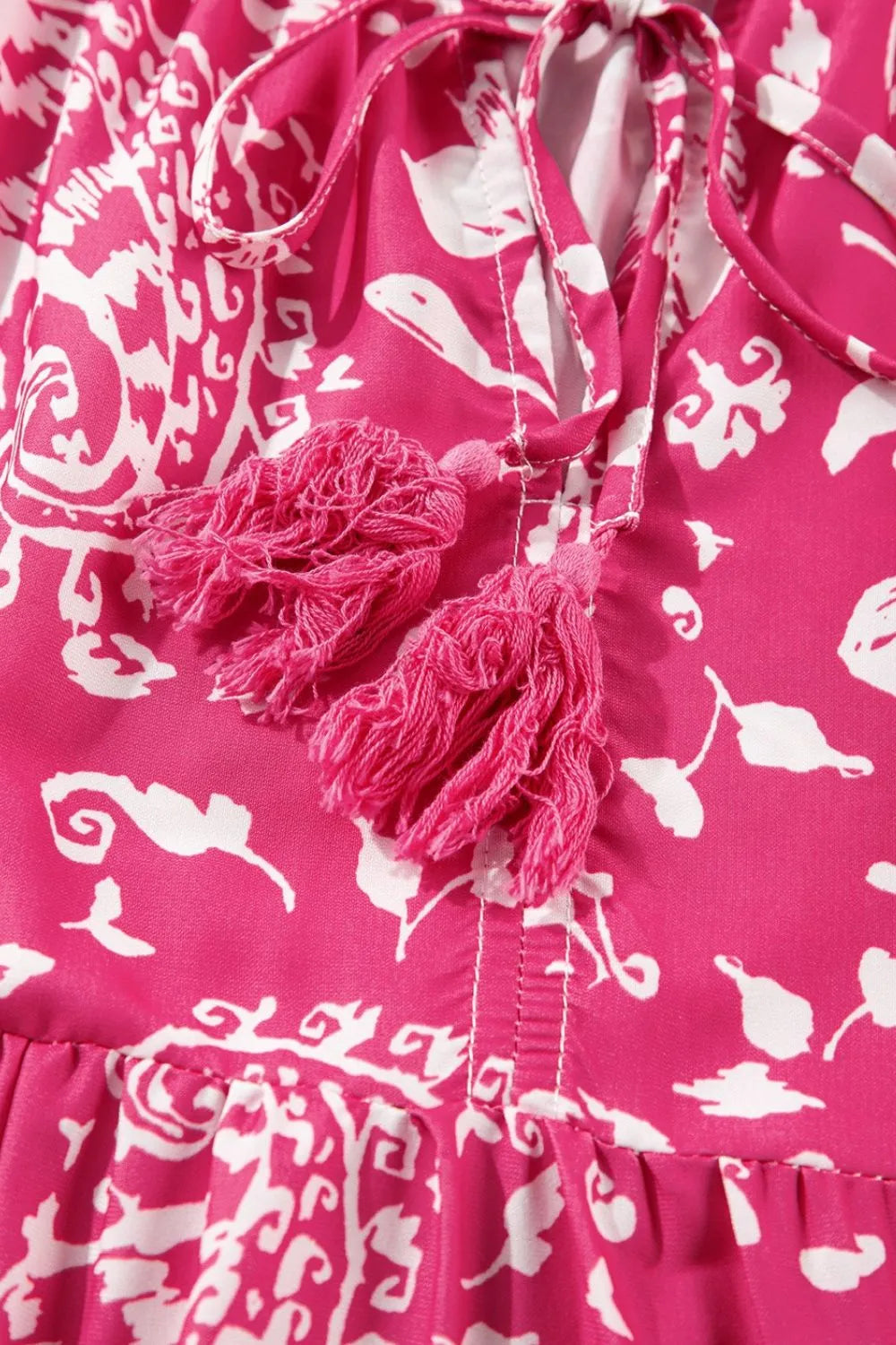 Floral Sleeveless Tasseled Tie Neck Tiered Midi Dress - Velora Luxury Fashion