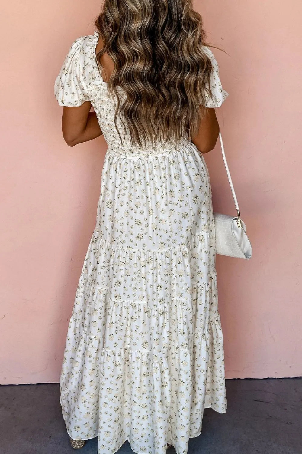 Floral Smocked Short Puff Sleeve Maxi Dress - Velora Luxury Fashion