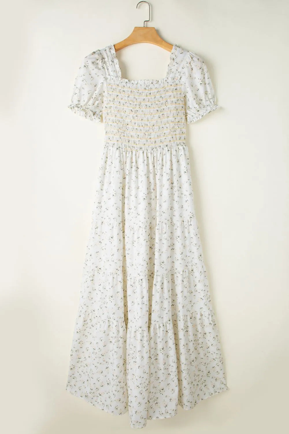 Floral Smocked Short Puff Sleeve Maxi Dress - Velora Luxury Fashion