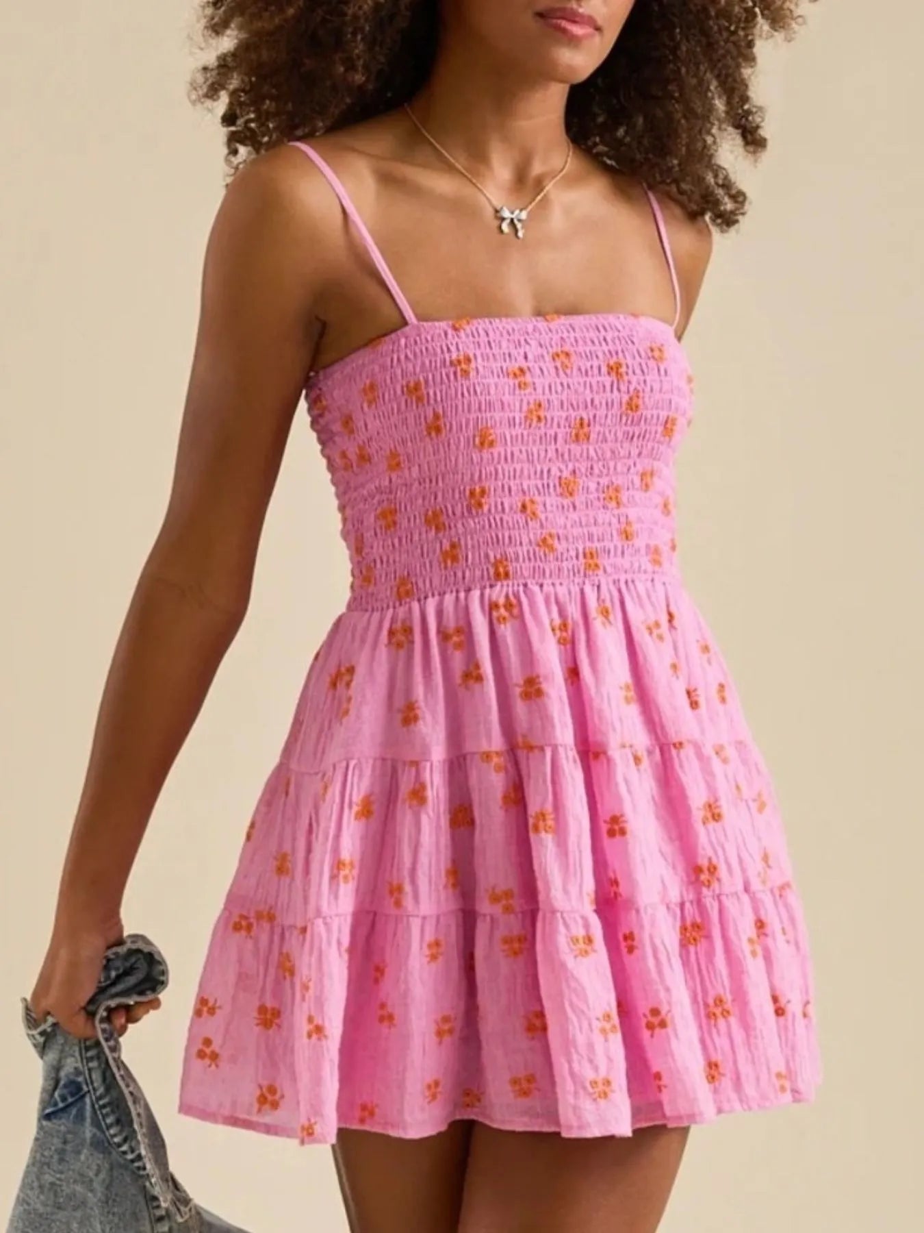 Floral Smocked Tiered Mini Cami Dress - Velora Luxury Fashion